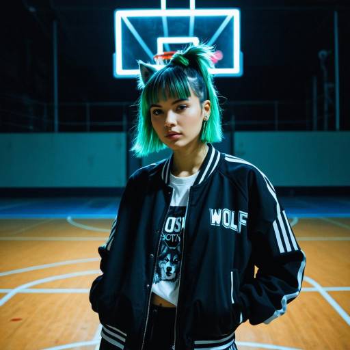 Woman with Wolf Cut Hair on Basketball Court Woman with Wolf Cut Hair on Basketball Court