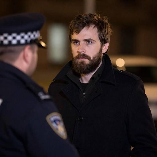 Nocturnal Confrontation: Bearded Man and Officer