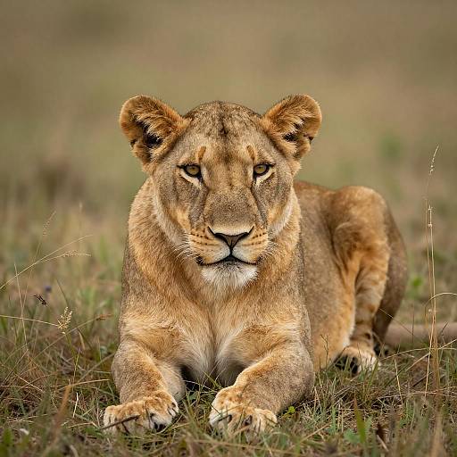 Young Lioness Lying in Grass