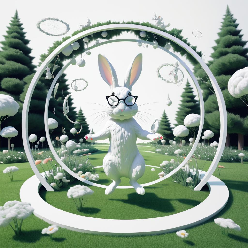 Surreal Rabbit Line Art in Dream Landscape