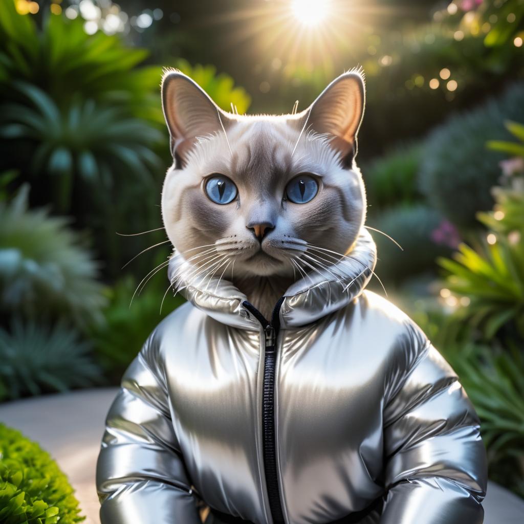 Cinematic Siamese Cat in Silver Jacket