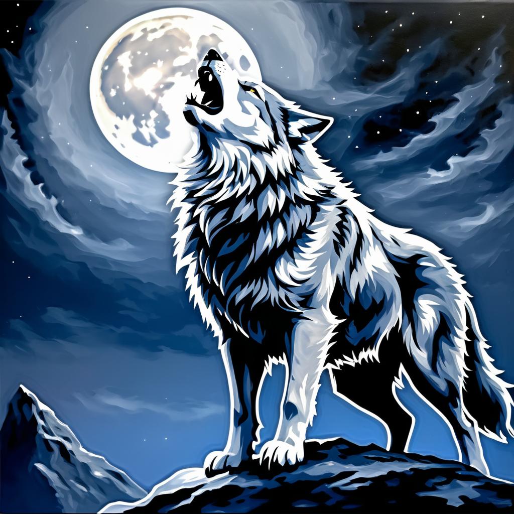 Fierce Wolf Howling at the Moon