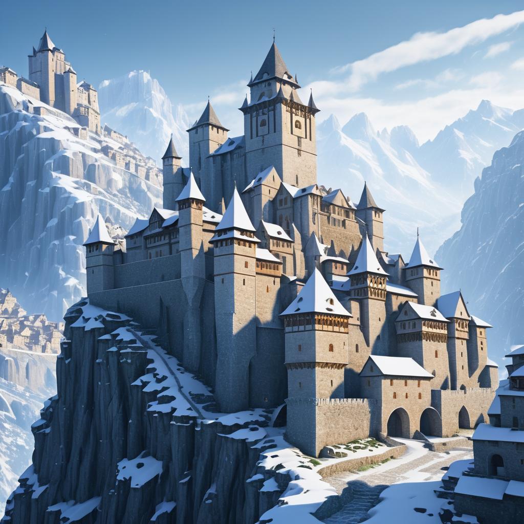 Majestic Ancient Fortress Overlooking Frosty Village