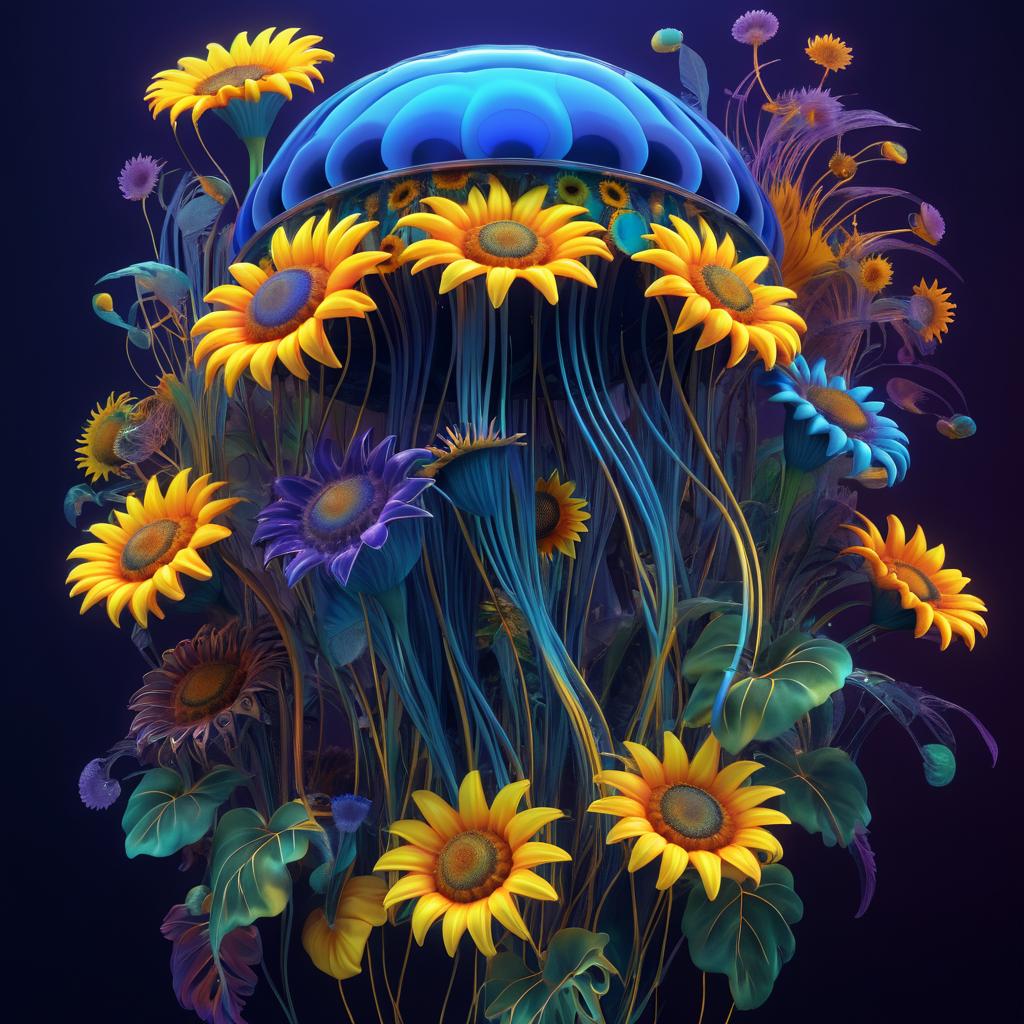 Vibrant Jellyfish with Sunflower Fusion