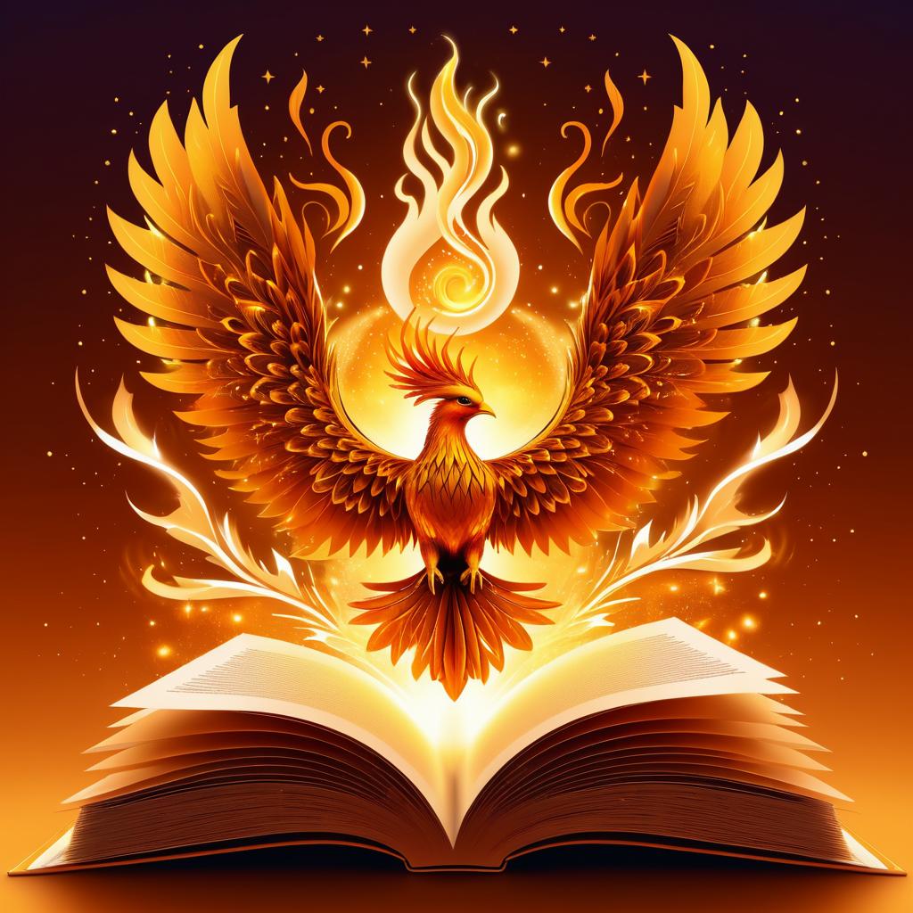 Surreal Phoenix Rising from Book Illustration