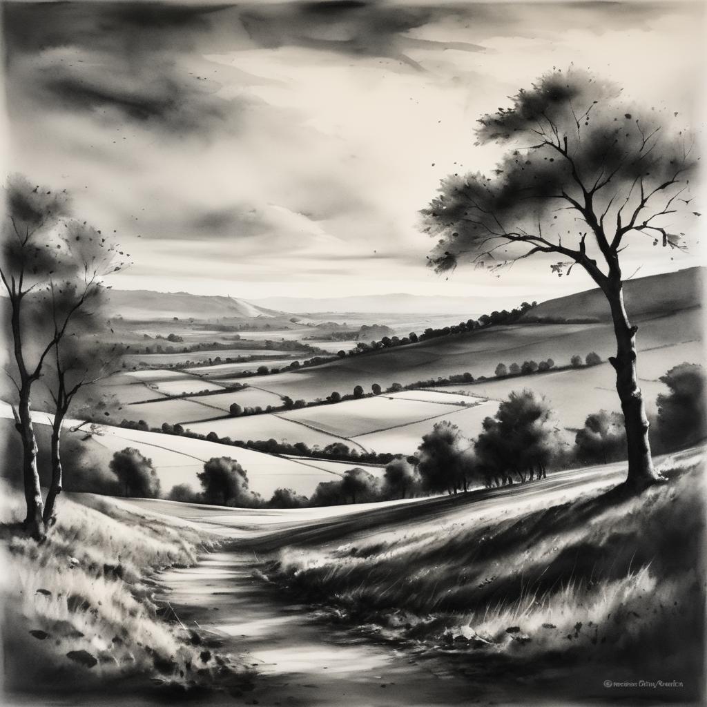 Autumn Battlefield Scene in Charcoal