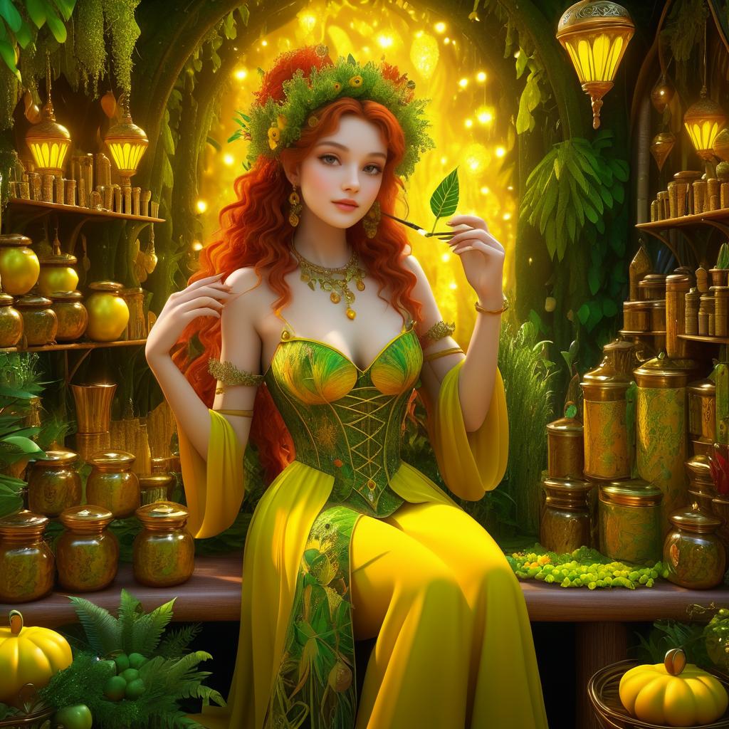 Whimsical Fantasy Bazaar with Enchanted Nymph