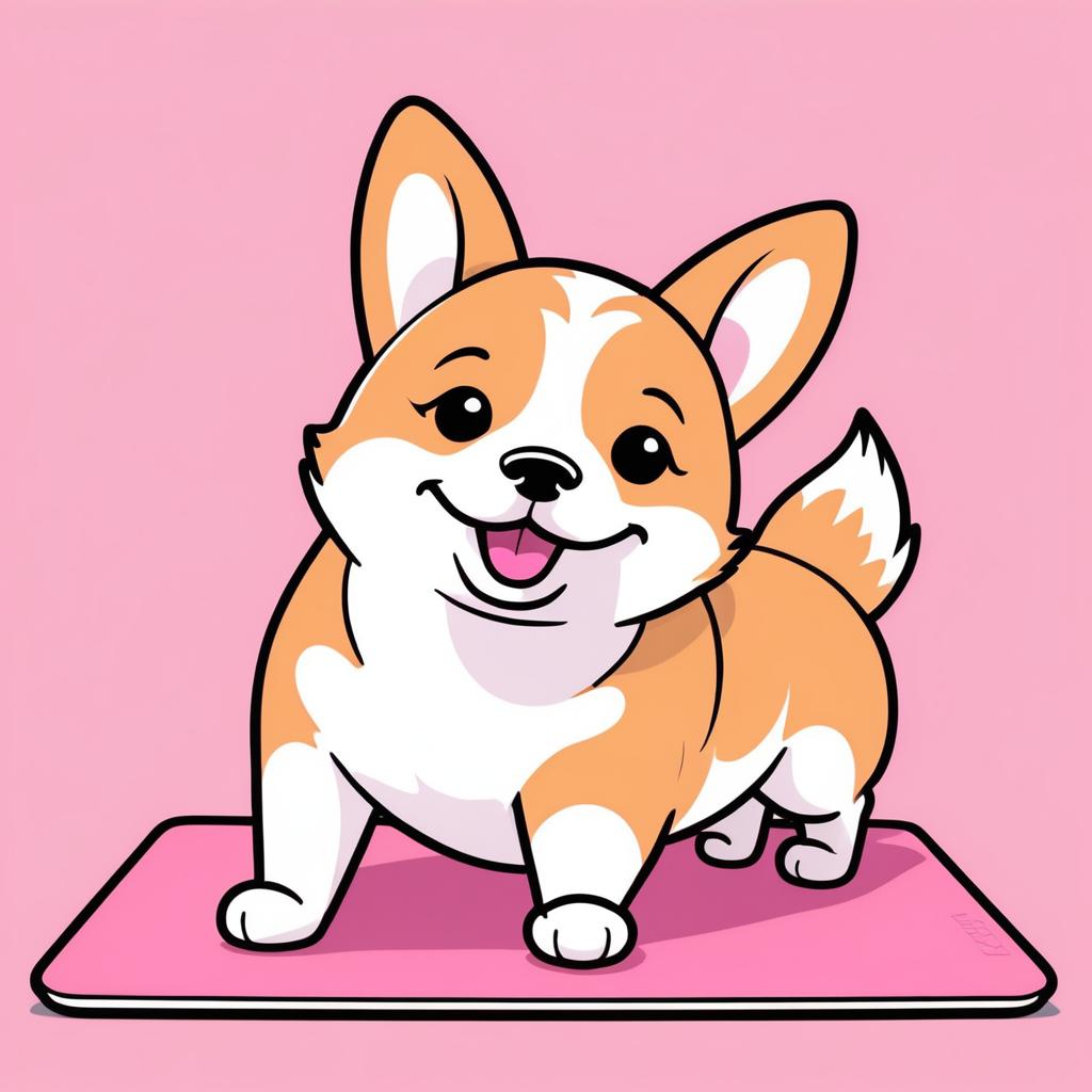 Playful Corgi Yoga in Cartoon Style