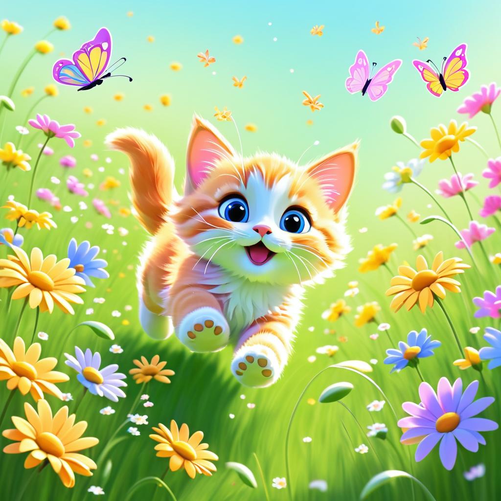 Playful Kitten and Butterflies in Bloom