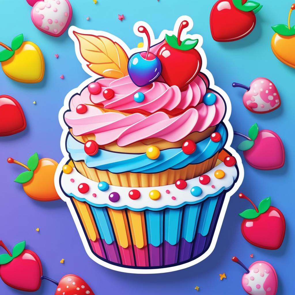 Vibrant Kawaii Cupcake Sticker Design