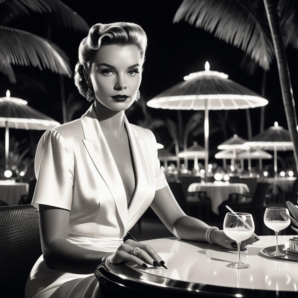 Stylish Woman in Vintage Tropical Restaurant