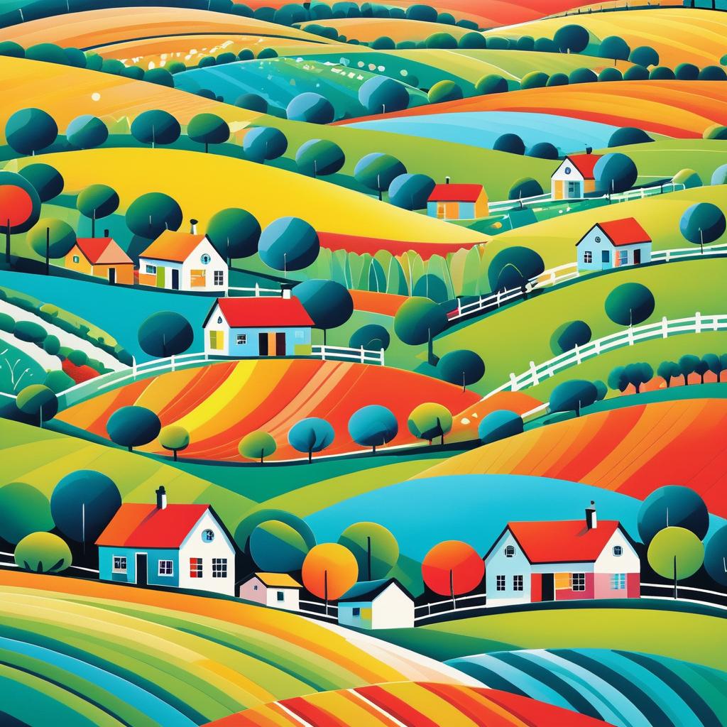 Whimsical Folk Art Countryside Landscape