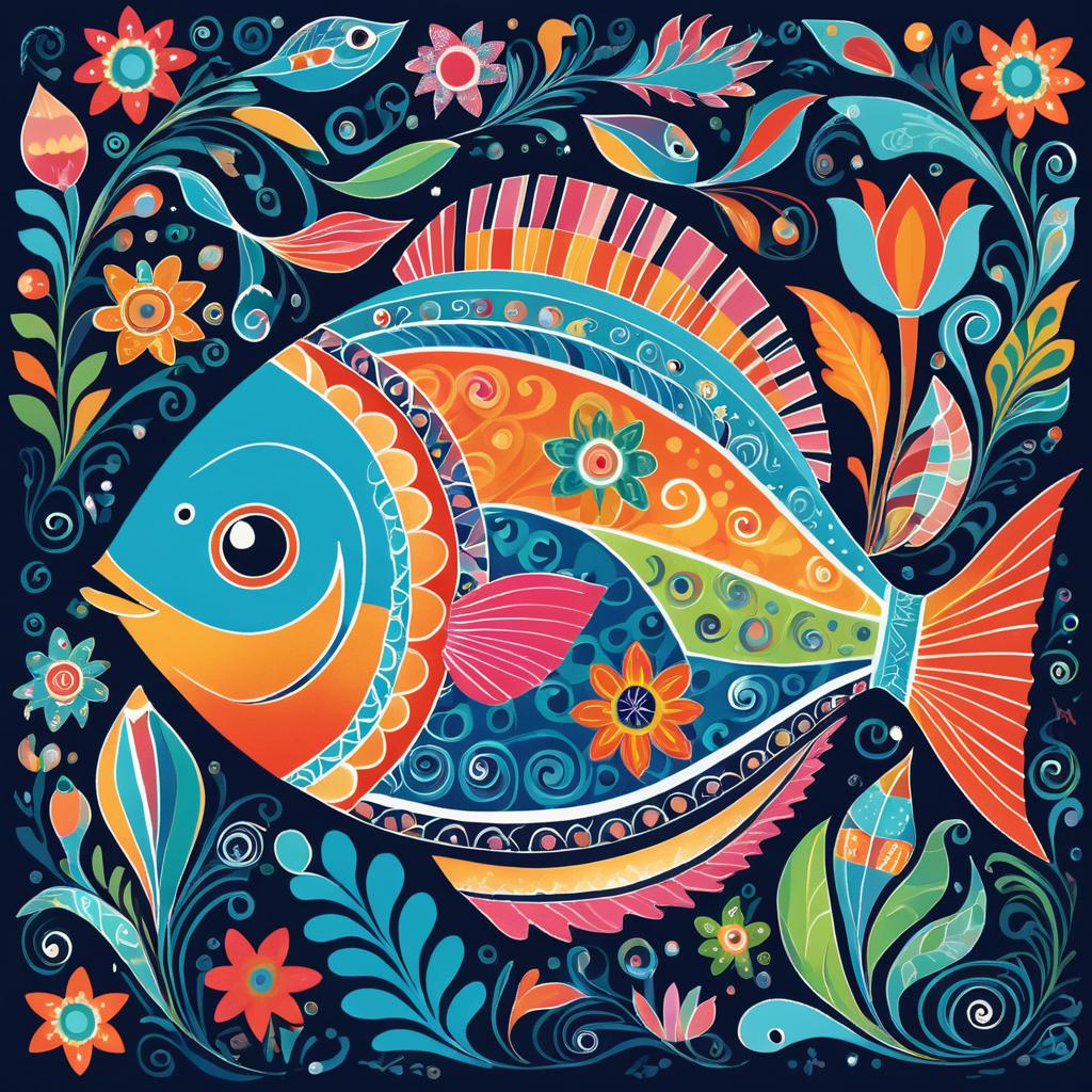 Colorful Whimsical Folk Art Fish