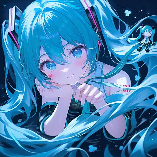 Illustration of Hachune miku, vocaloid in the style of Tokkyu