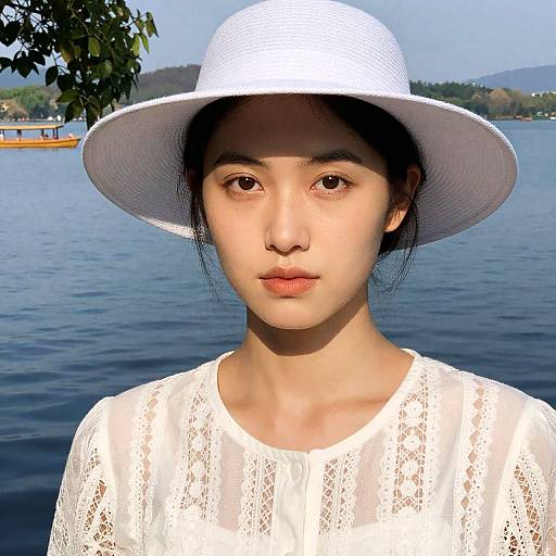 Elegant Woman by Calm Lake