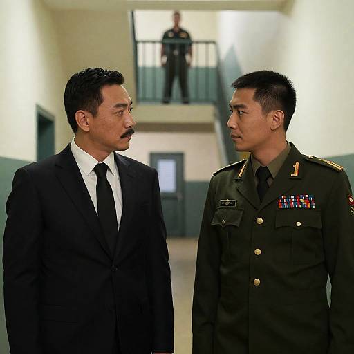 Two Men Facing Each Other in Prison Corridor