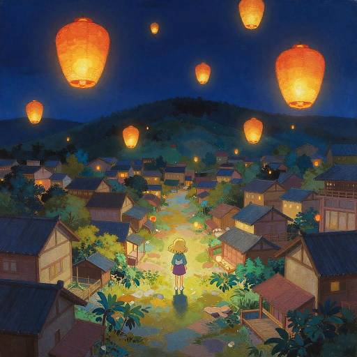 Anime Style Japanese Lantern Festival Landscape