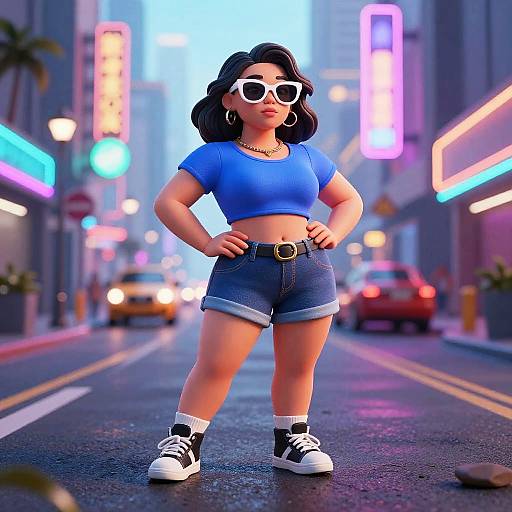 Confident Mini Figure in Neon City