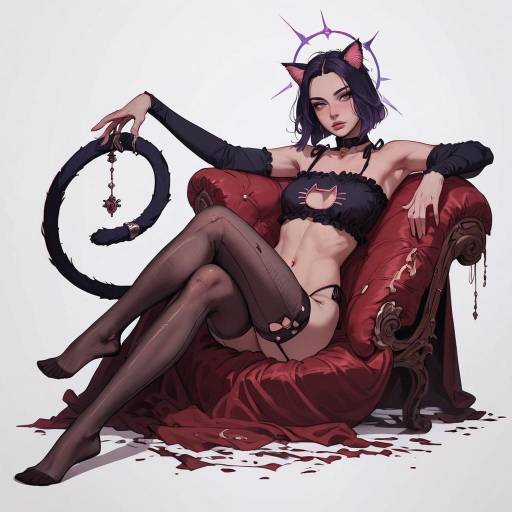 Elegant Solo Cartoon Woman with Cat Ears