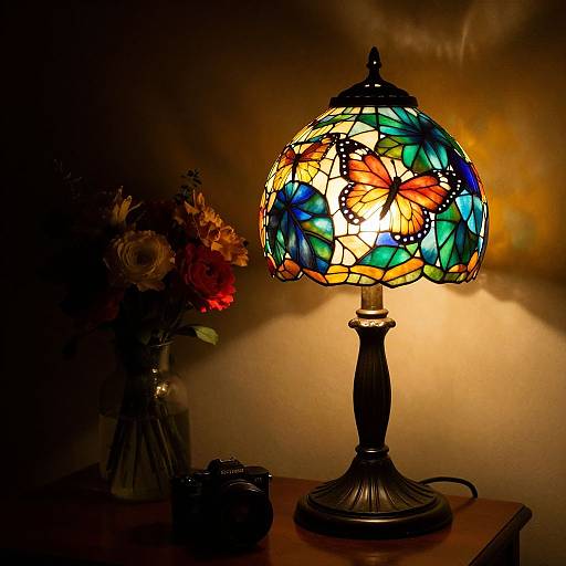 Art Nouveau Lamp with Floral Vase