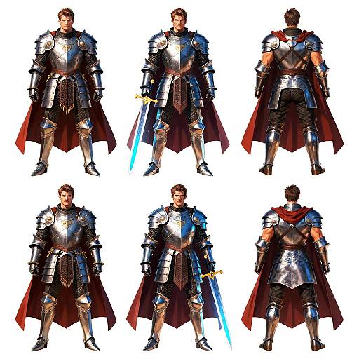 Medieval Hero in Armor Poses