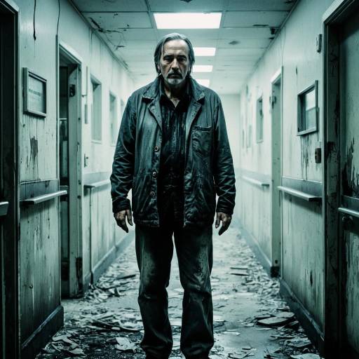 Terrified Man in Abandoned Hospital Corridor
