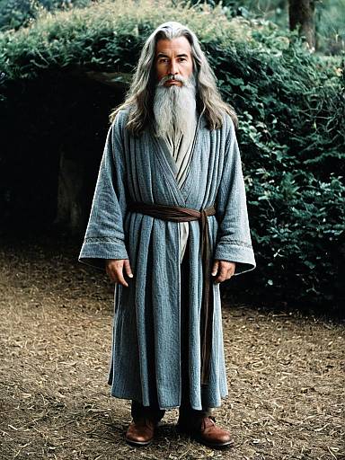 Man in Gandalf-inspired Robe Costume