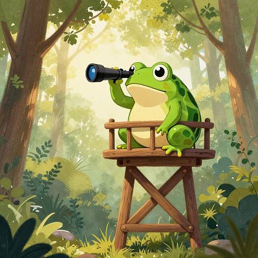 Cartoon Toad Using Telescope on Watchtower