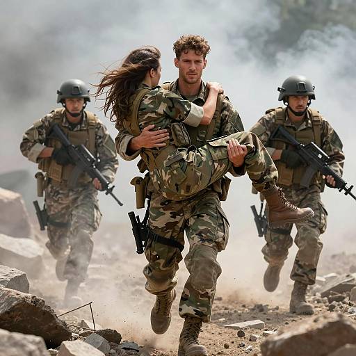 Intense Military Action Scene in Chaos