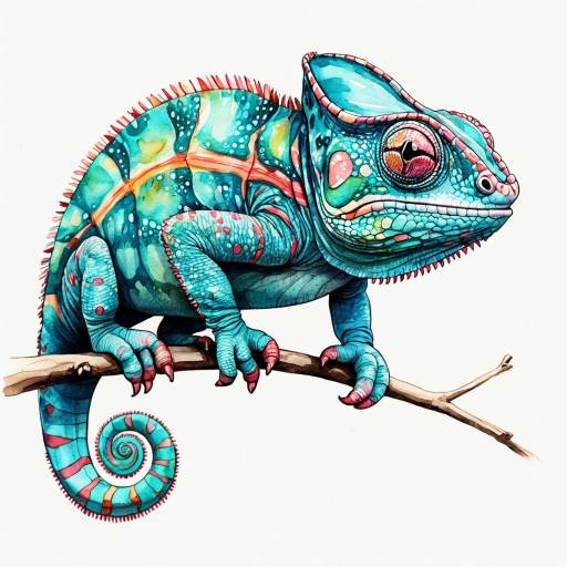 Colorful Watercolor Chameleon Illustration