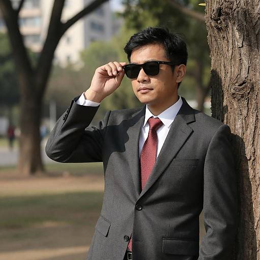 Stylish Man in Suit at Sunlit Park