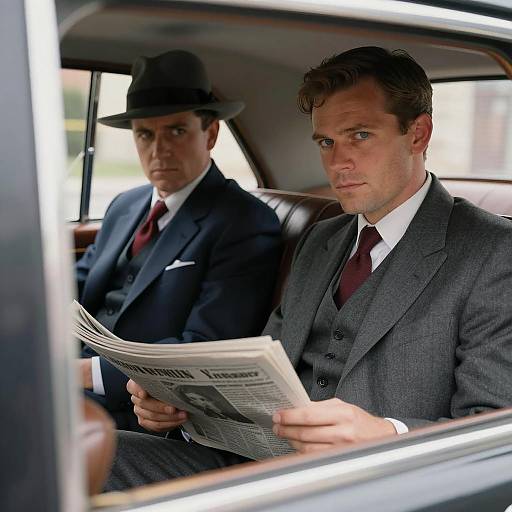 Vintage Car Journey with Two Dapper Men