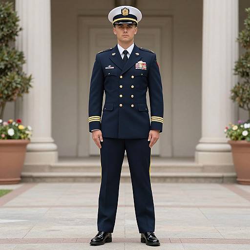 Navy Soldier in Uniform Pose