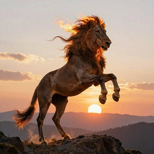Fiery Lion-Horse Hybrid on Mountain Peak