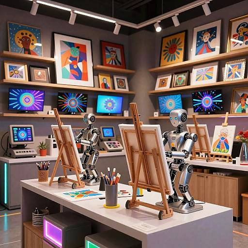 Futuristic AI Art Gallery Showcase