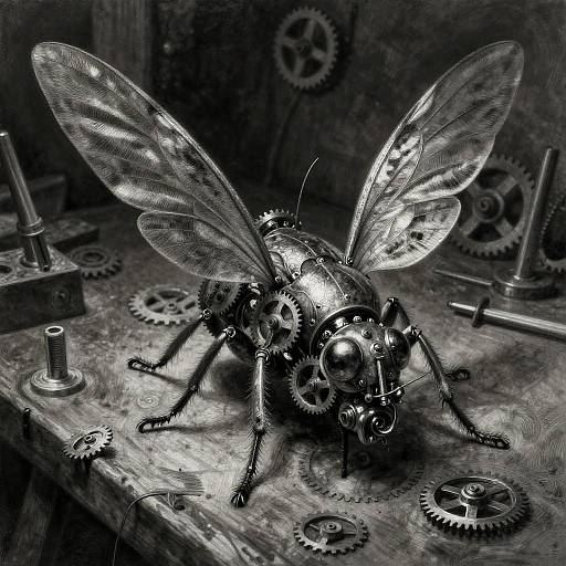 Mechanical Insect Charcoal Art
