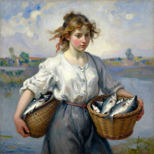 Impressionist Girl with Fish Basket