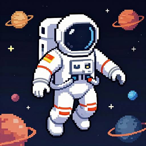 Heroic Astronaut Pixel Art Scene
