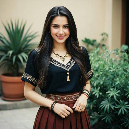 Smiling woman in traditional outfit outdoors