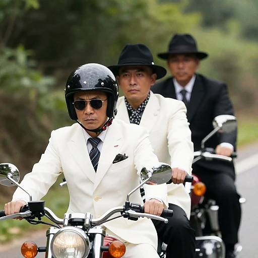 Three Men Riding Motorcycle in Forest