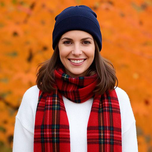 Cheerful Woman in Cozy Autumn Attire