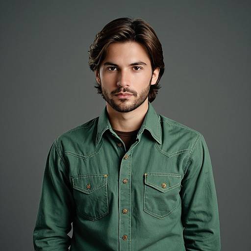 Young Man in Green Button-Up Shirt