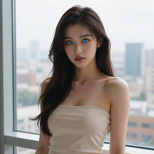 Blue Eyed Woman at Urban Window