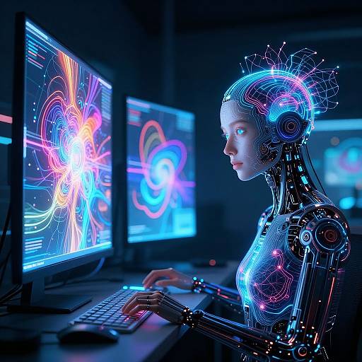 Cybernetic Artist in Futuristic Studio