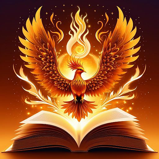 Surreal Phoenix Rising from Book Illustration