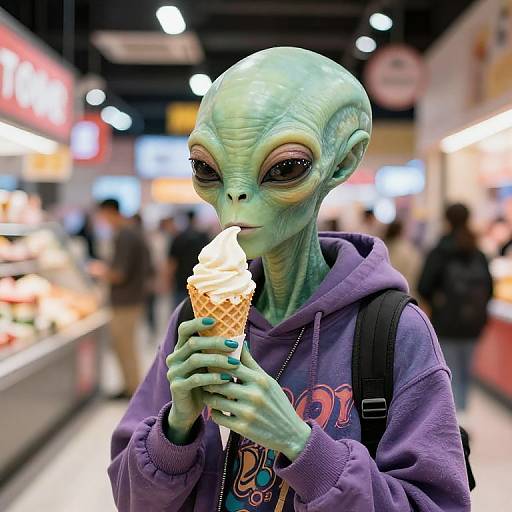 Geeky Alien Enjoying Ice Cream