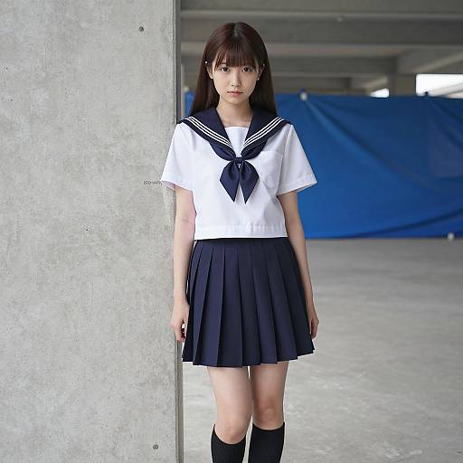 Japanese Schoolgirl in Sailor Uniform Indoors
