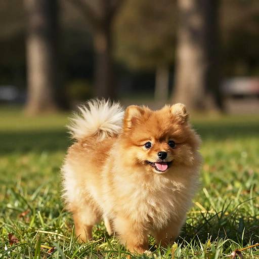 Sunlit Playful Pomeranian in Park