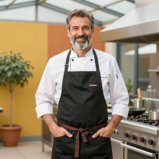 Confident Chef in Modern Kitchen Setting