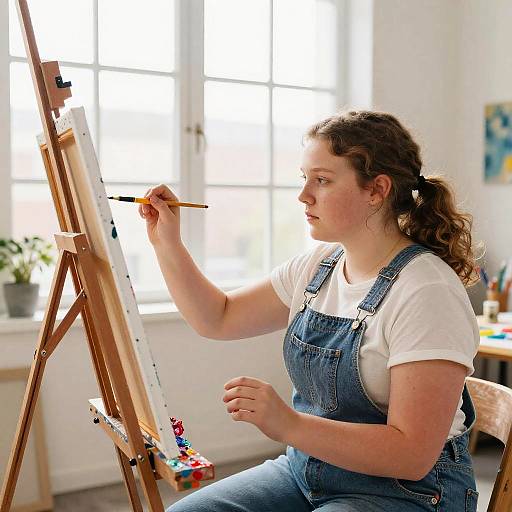 Chubby Teen Girl Painting in Studio